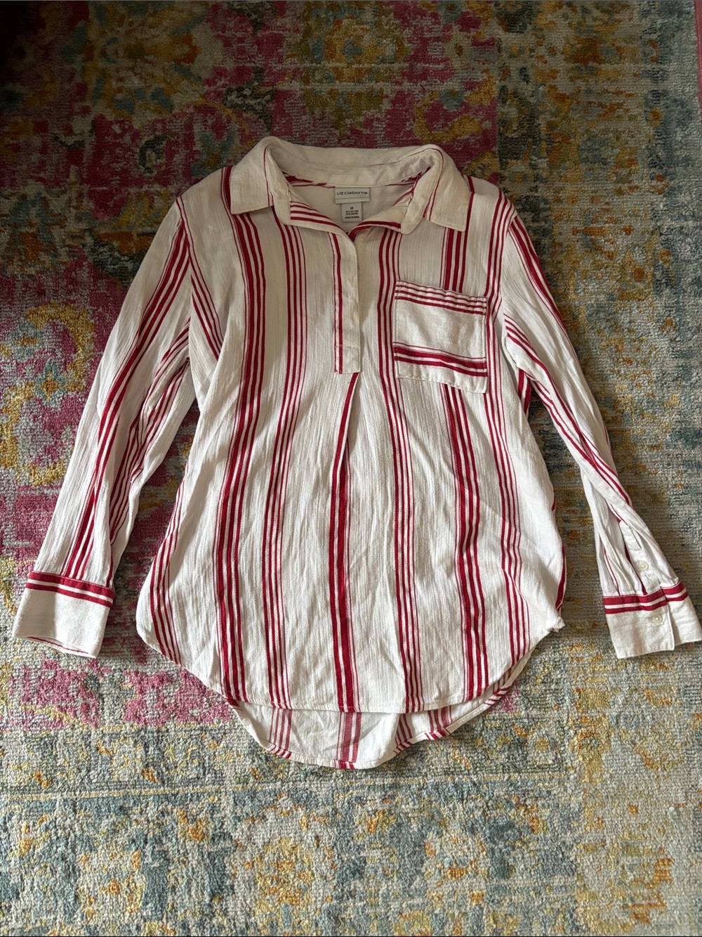 Liz Claiborne white and red striped top